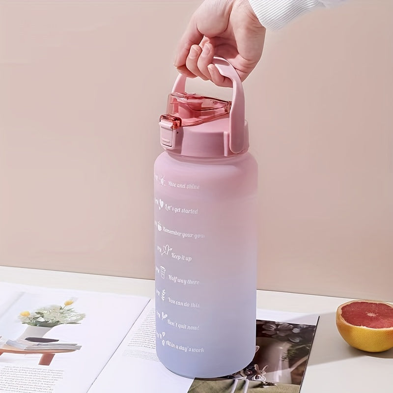 Gradient Water Bottle 2L with Time Marker and Straw
