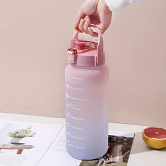 Gradient Water Bottle 2L with Time Marker and Straw