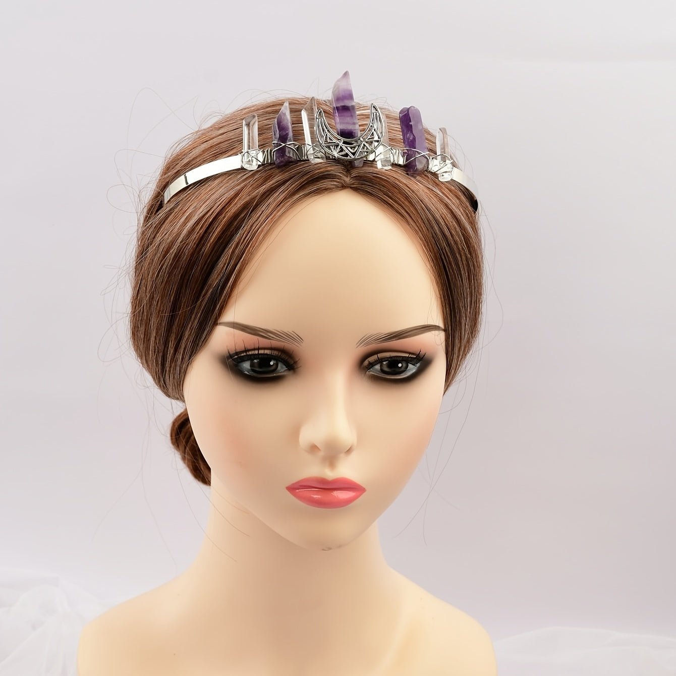 Amethyst Moon Crystal Quartz Crown Rhinestone Tiara Mermaid Headband