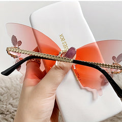 Butterfly Sunglasses Faux Pearl Decor Rimless Glasses UV400