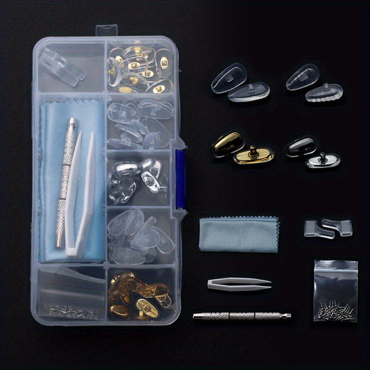 Eyeglass Nose Pads Repair Kit - Silicone Screw-in Nose Pads with Tools