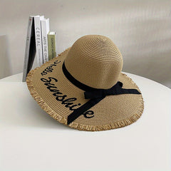 Sunshine Sun Hat Ribbon Bowknot Wide Brim Straw Hat