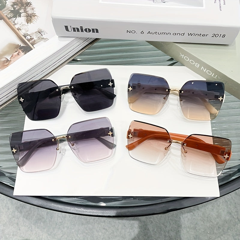 Men Women Rimless Sunglasses UV400 Sun Shades Gradient Lens with Glasses Case