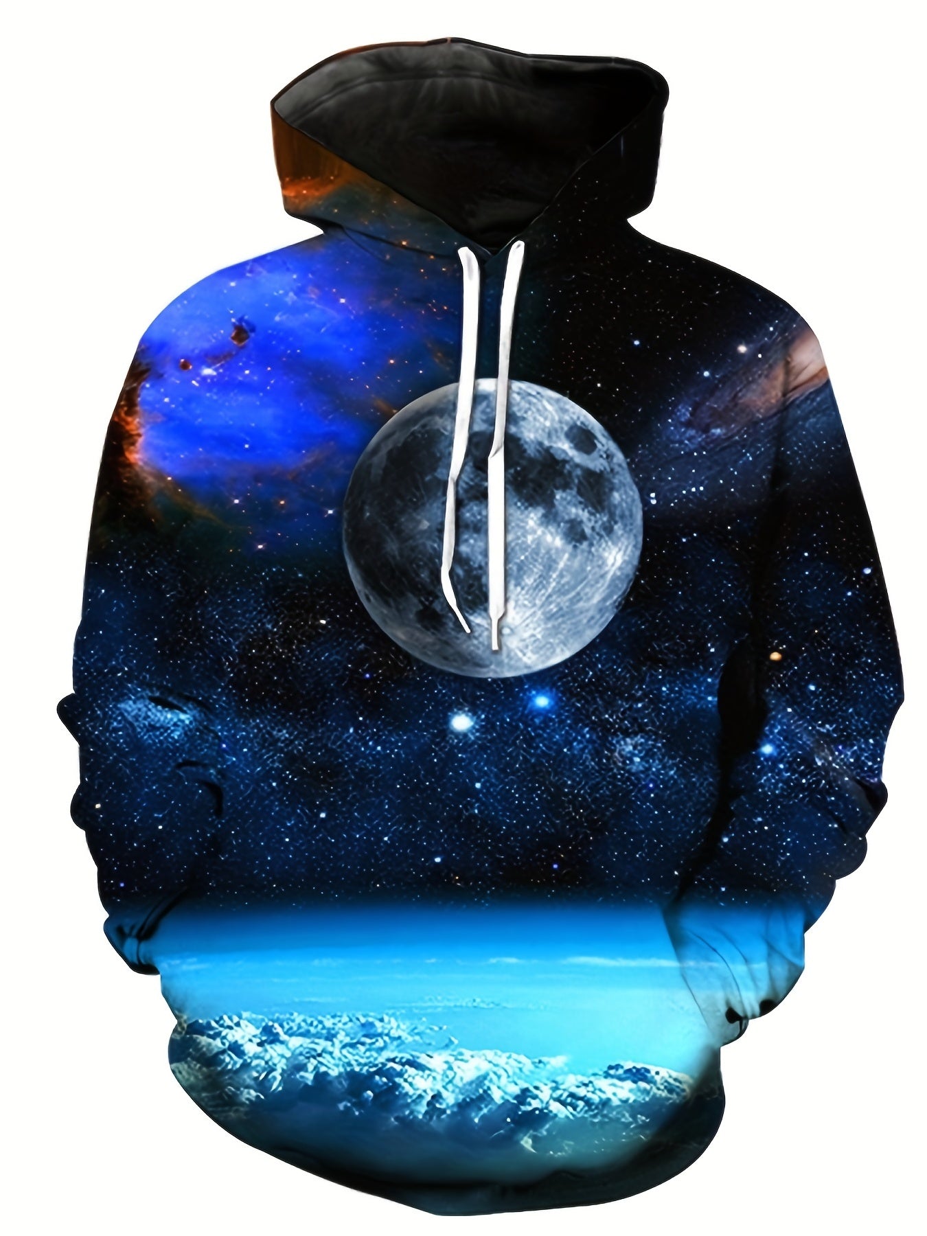 Starry Sky Planet Print Hoodie Men Drawstring Pullover
