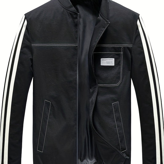 Men's Contrast Stitching Baseball Collar Jacket Coat