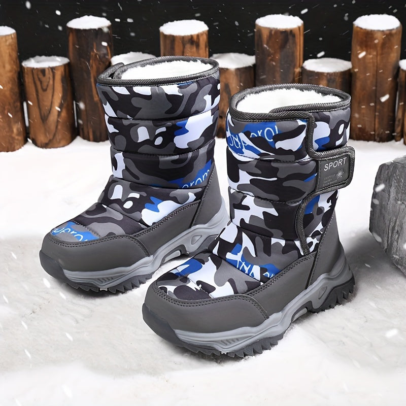 Boy's Camo Snow Boots Warm Fleece Cozy Non-slip Ankle Boots