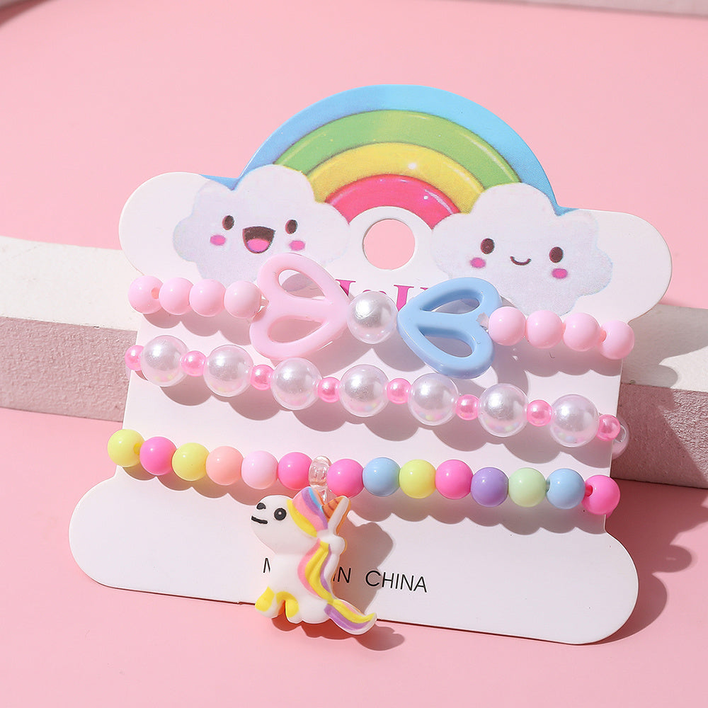 3pcs Unicorn Pendant Beaded Bracelet Set For Kids