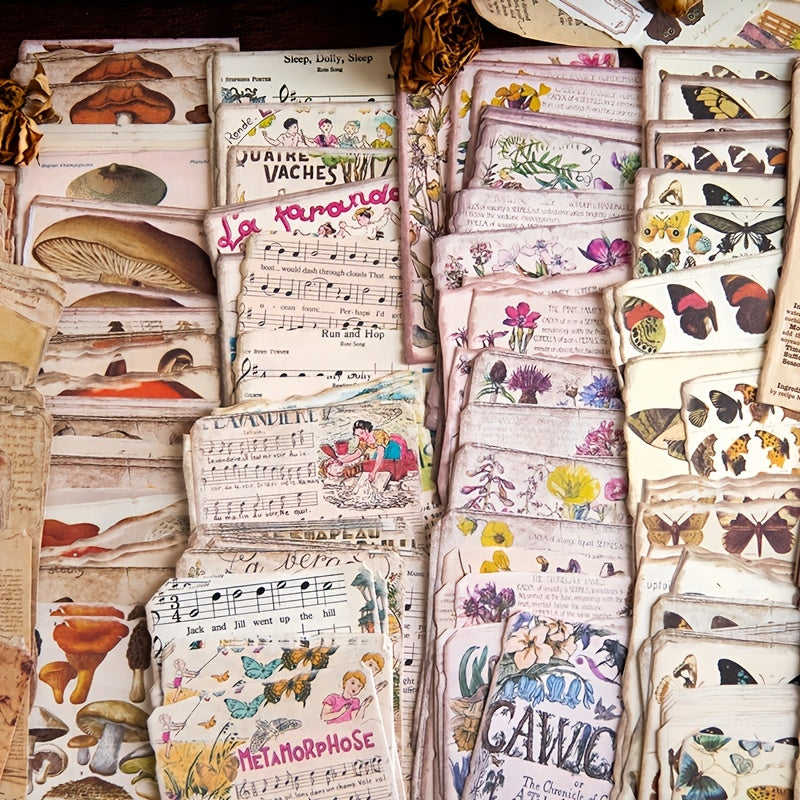 50 Pieces Retro Paper for Decorating - Mushroom Butterfly Flower