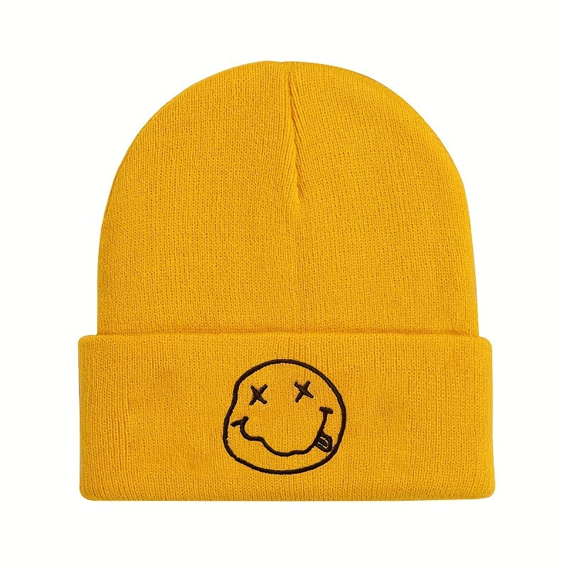 Happy Face Embroidered Beanie Hat