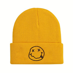Happy Face Embroidered Beanie Hat