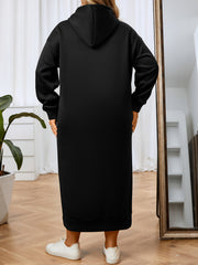  Casual Dress Women's Plus Solid Long Sleeve Hooded Sweatshirt Dress