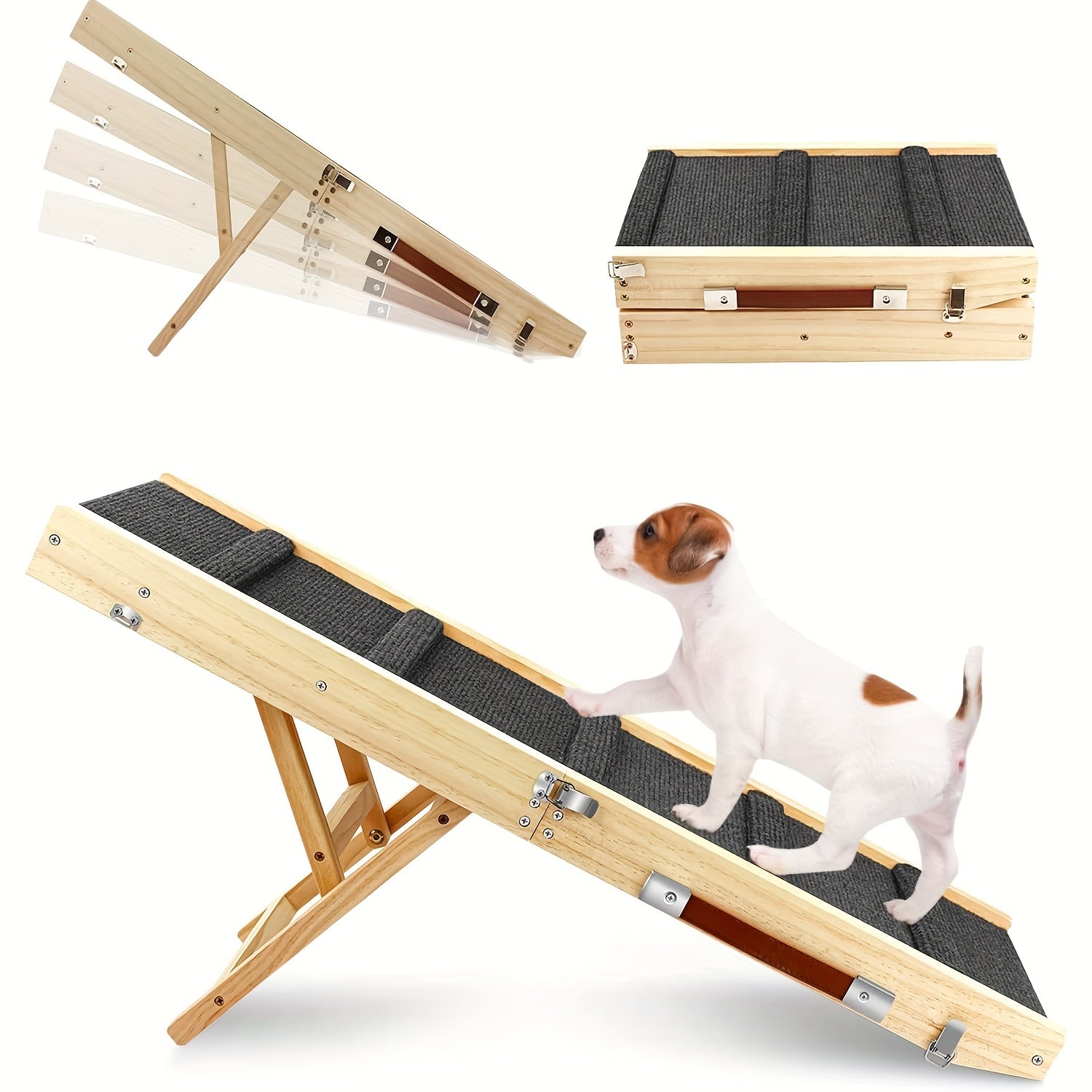 Adjustable Dog Ramp Wooden Folding Portable Pet Ramp