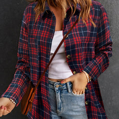  Casual Plaid Print Button Up Long Sleeve Shirt Top