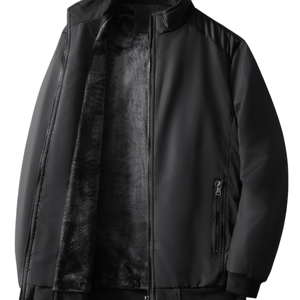 Men's Plush Winter Jacket Windproof Stand Collar