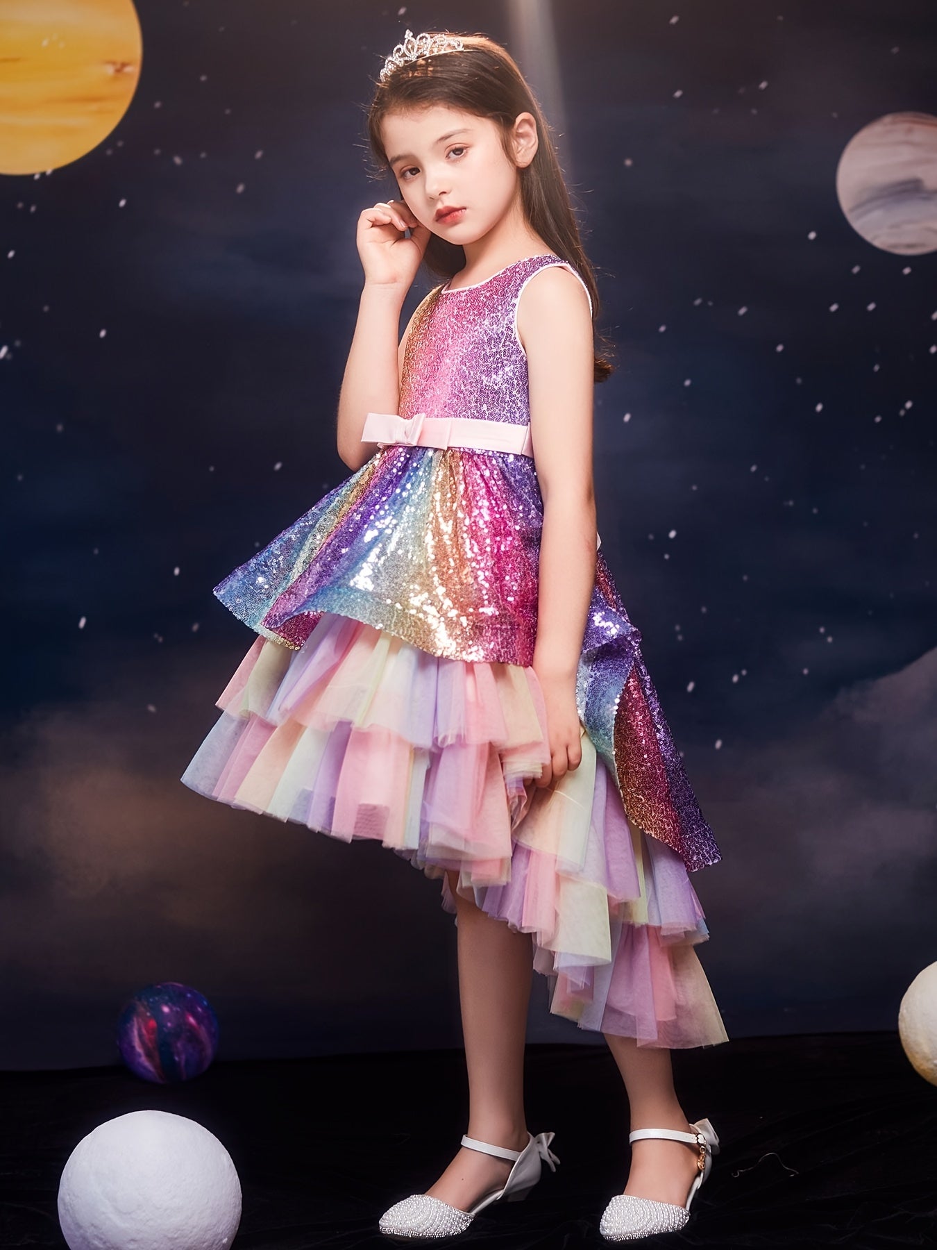 Sparkle Princess Dress High Low Tulle Tutu Gown for Girls