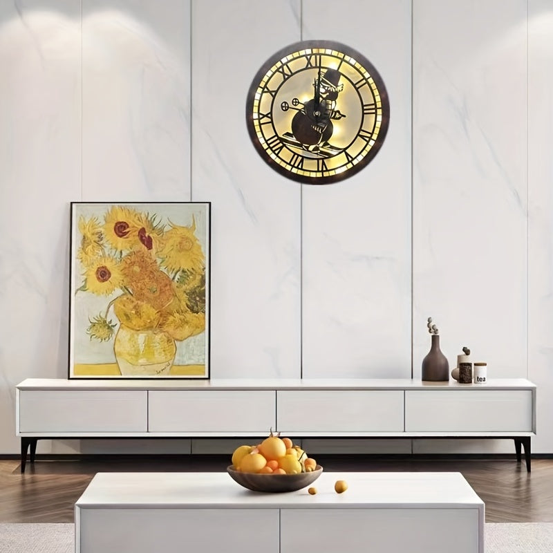Children's Room LED Light Wall Clock Retro Wooden Sign Decoration