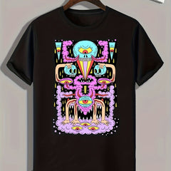 Cartoon Pattern Print Men's Graphic T-shirt, Summer Casual Comfy Tees