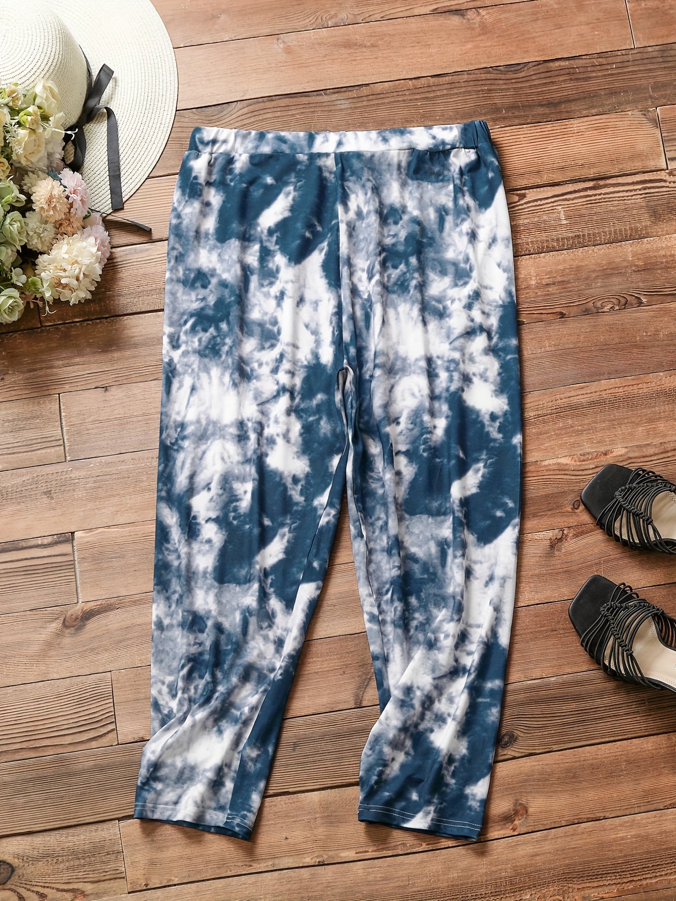 Women's Plus Tie Dye Print Medium Stretch Elastic Biker Pants