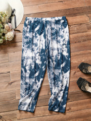 Women's Plus Tie Dye Print Medium Stretch Elastic Biker Pants