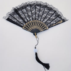 Lace Floral Pattern Folding Fan with Tassel