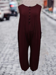  Casual Jumpsuit Solid Button Up Medium Stretch Loose Harem Jumpsuit