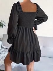  Solid Ruffle Sleeve Square Neck A Line Mini Dress