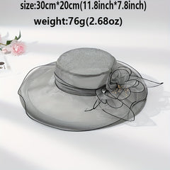 Organza Breathable Derby Hat Mesh Lace Flower Sun Hat Solid Church Hat