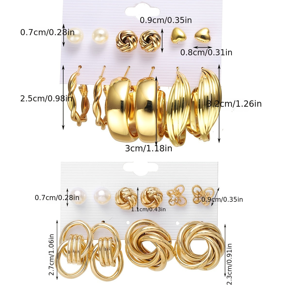 11 Pairs Golden Earrings Kit for Women & Girls - Zinc Alloy Ear Jewelry
