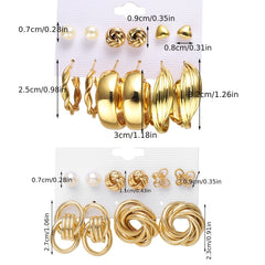 11 Pairs Golden Earrings Kit for Women & Girls - Zinc Alloy Ear Jewelry