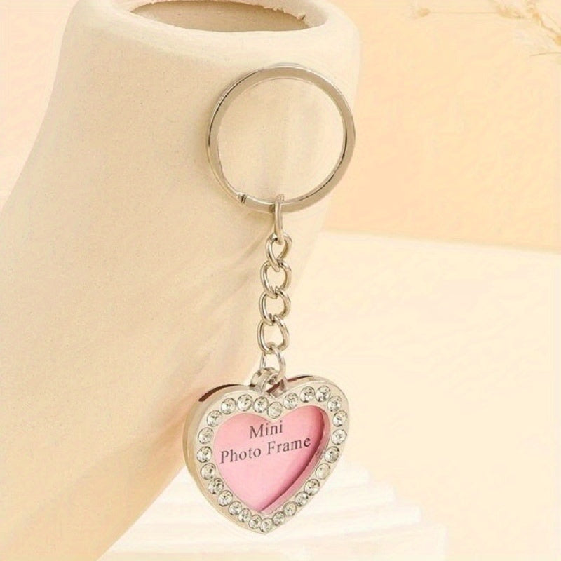 Heart Photo Frame Keychain Rhinestone Key Chain Ring Bag Charm