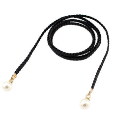 Braided Thin Belt Women's Decor Waist Rope Sweet Dress Tie With Pearl