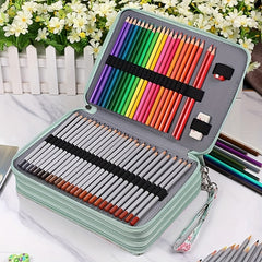 200 Holes Pencil Case Colored Pencil Holder Pen Storage Bag Zipper Rose Green