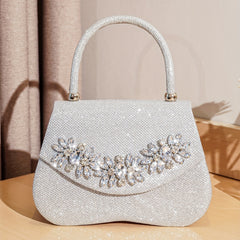 Glitter Flower Rhinestone Evening Satchel Bag for Party
