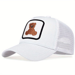 Unisex Sunshade Baseball Cap with Bear Embroidery