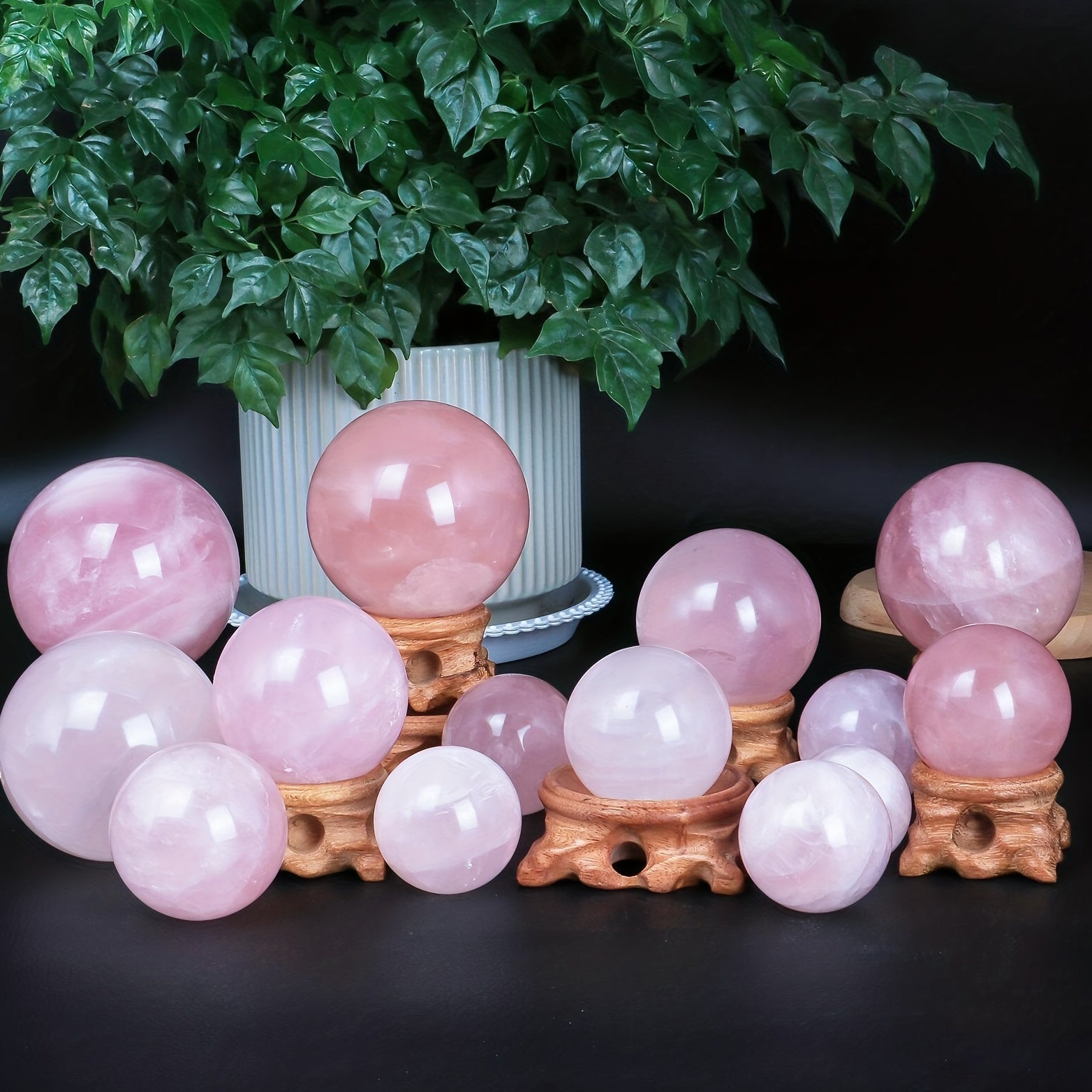 Natural Rose Crystal Ball Stone Carving Sphere for Children Gift