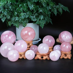 Natural Rose Crystal Ball Stone Carving Sphere for Children Gift