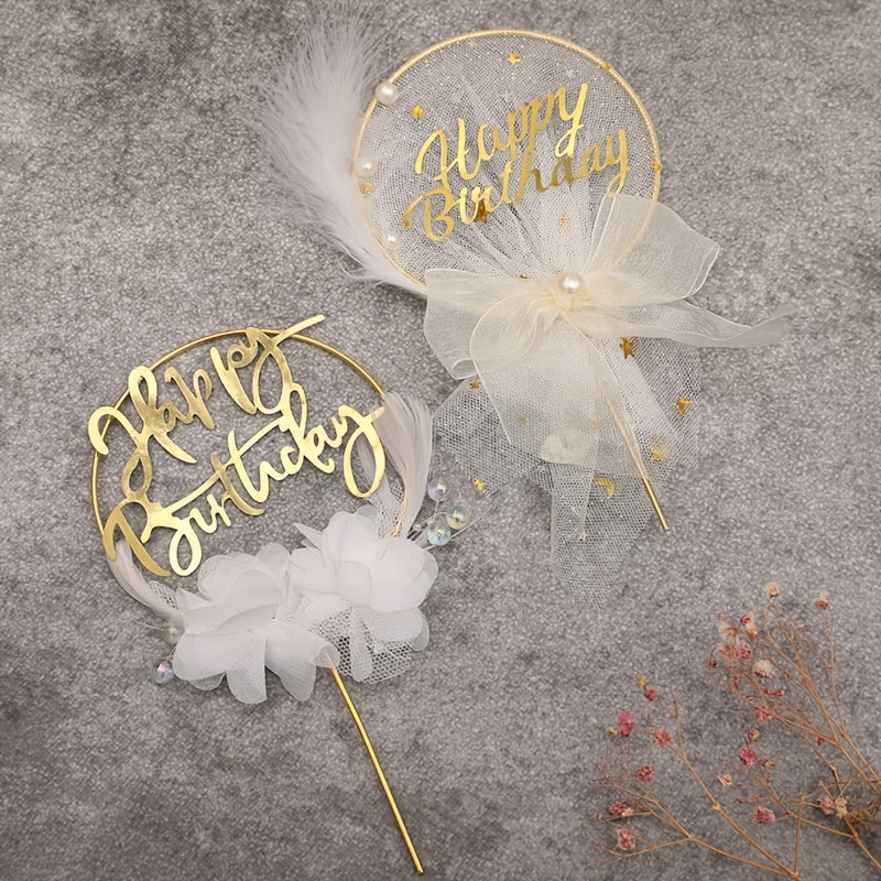 Feather Cake Insert Flag for Birthday Decor