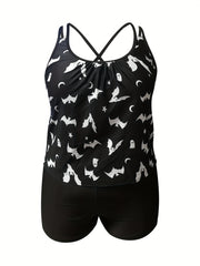  Bat & Ghost Print Tankini Set