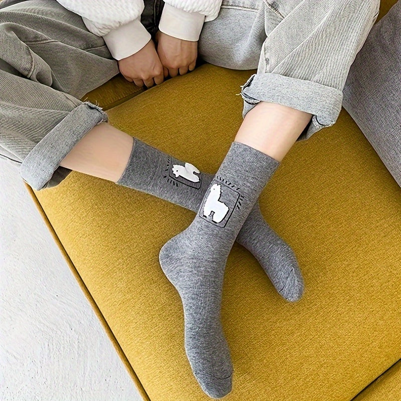 6 Pairs Alpaca Print Socks Women's Mid Tube Stockings