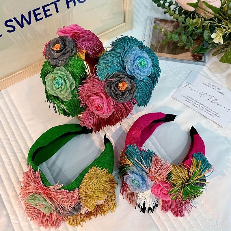 Colorful Boho Tassel Flower Headband for Women