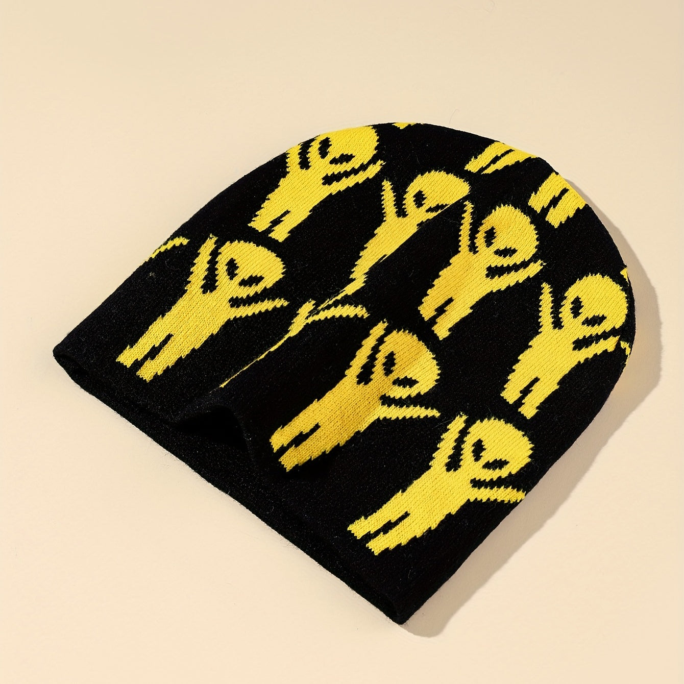 Yellow Alien Jacquard Beanie Casual Y2K Unisex Skull Hat