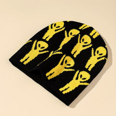 Yellow Alien Jacquard Beanie Casual Y2K Unisex Skull Hat