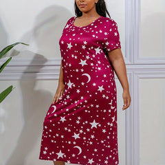  Star & Moon Print Nightdress High Stretch