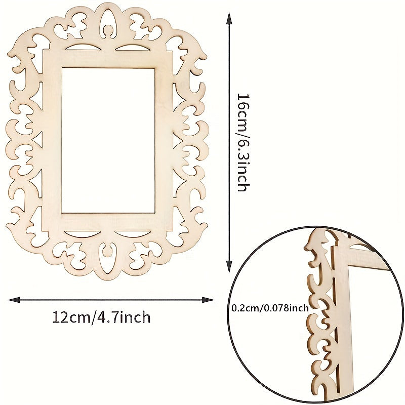 10pcs Unfinished Wooden Picture Frames DIY Ornaments + Jute Rope 11.94x16.0cm
