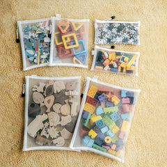 3pcs Transparent Storage Bags with Zipper for Toys & Puzzles