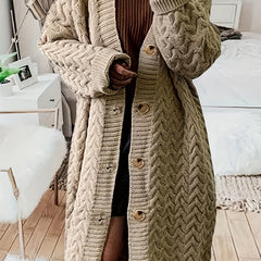  Cable Long Sleeve Button Up Cardigan