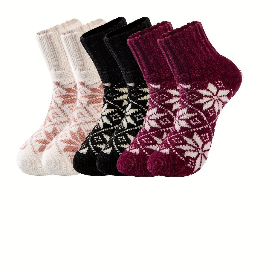 Snowflake Print Thickened Socks Comfy & Warm Mid Tube Socks Women's
