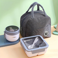 3pcs Heart Leaf Lunch Box Set Insulated Bag Storage Bag Grey Pink Green
