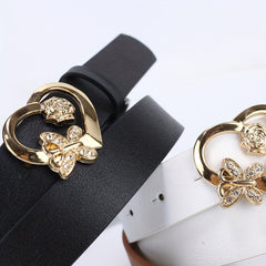 Rose Butterfly Heart Buckle Belt Classic Solid PU Leather Belt For Women