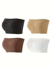 4pcs Strapless Bandeau Bras Soft Stretch Everyday Bra Women's Lingerie